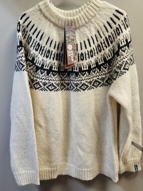 Icewear Men's Cream Fair Isle Crewneck Wool Sweater. Winter Weather